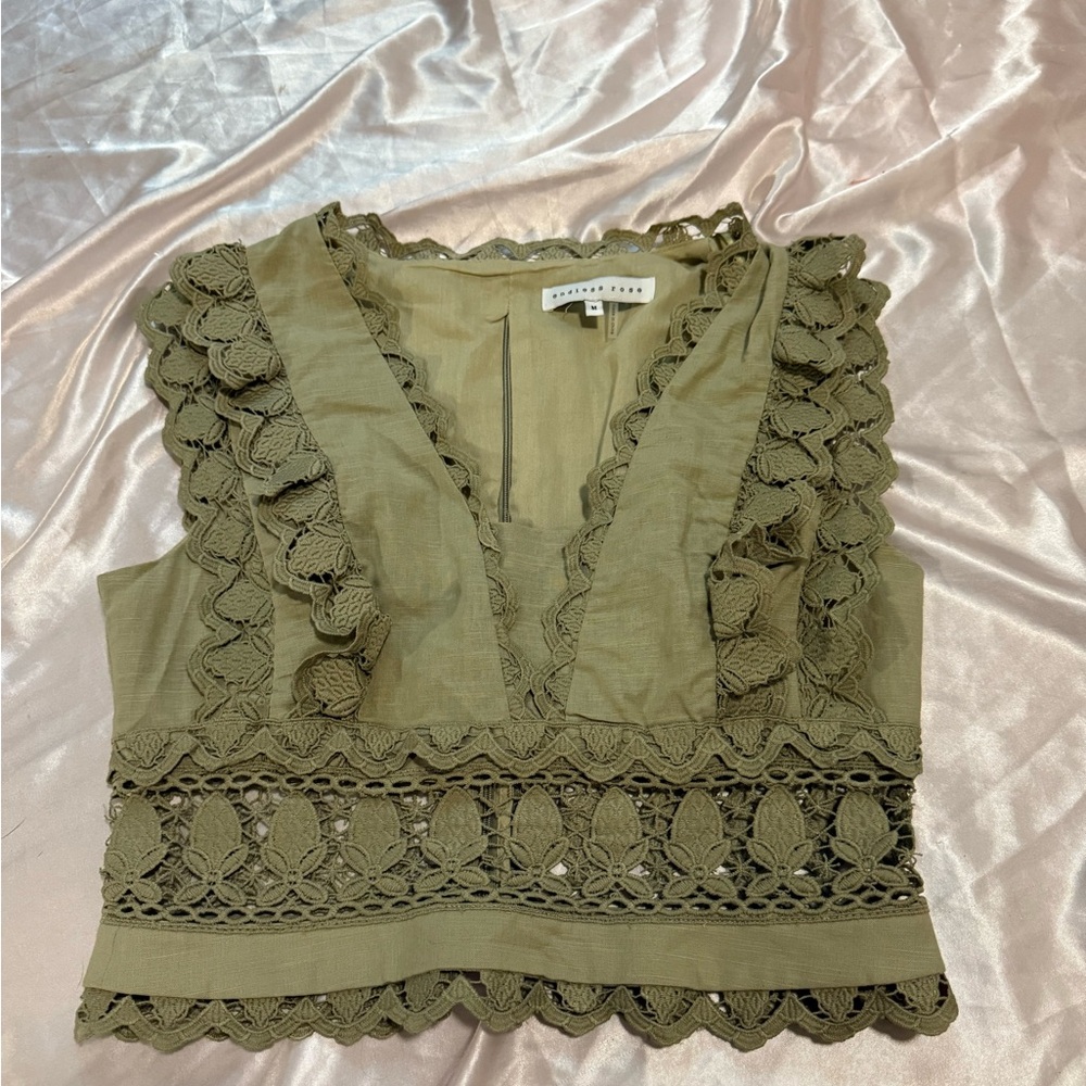 Olive Green Lace Trim Top